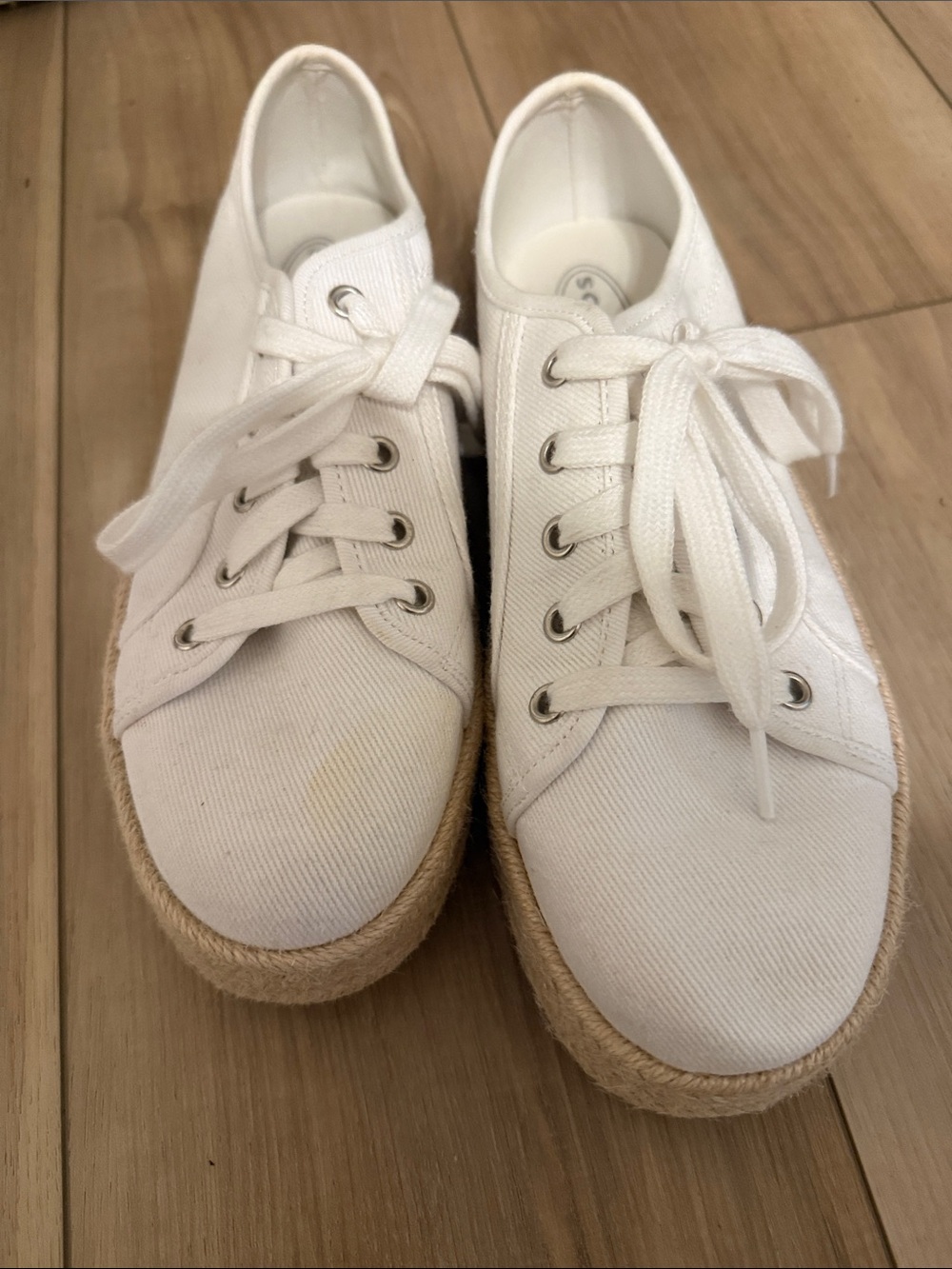Women’s White Canvas Platform Sneakers with Jute Trim
